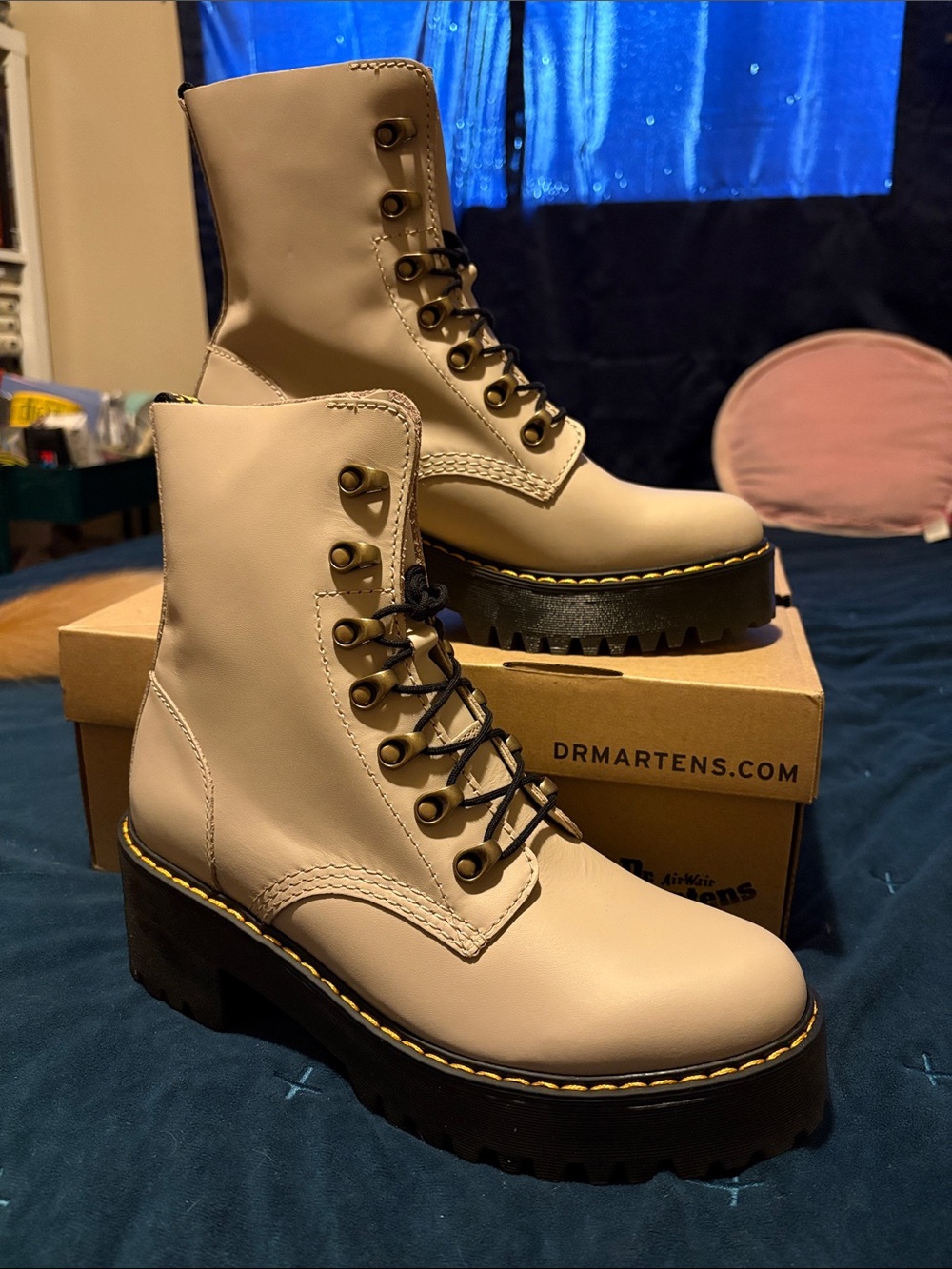 Dr. Martens Vintage Taupe Leona Platform Combat Boots